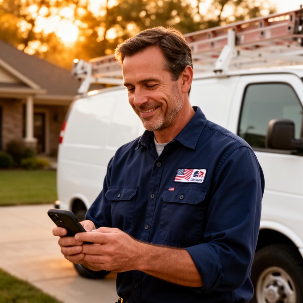 Contractor checking new lead notification on his phone